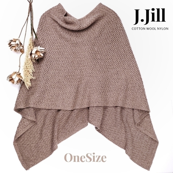 J. Jill Sweaters - J. JILL Brown Cotton Wool Blend Knit Poncho Wrap  Onesize